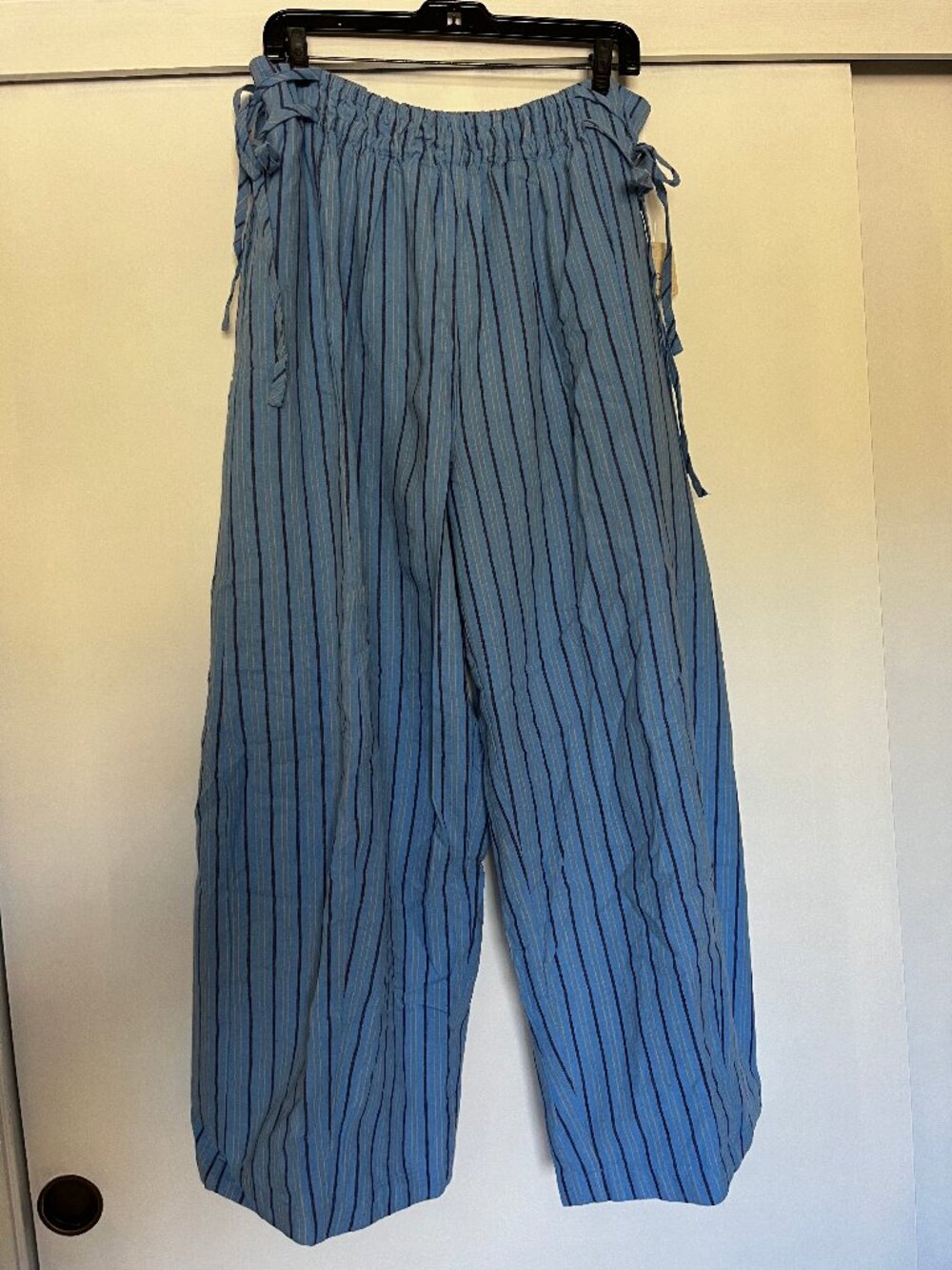 Free People Sun Dazed Cotton Linen Striped Pants in Cobalt Combo NWT XL - Picture 3 of 5